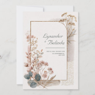 Invitation Rose Poussiéreuse Or Feuille de Eucalyptus Mariage