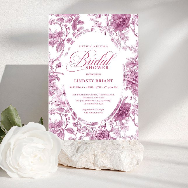 Invitation Rose Poussiéreuse Rose Romantique Motif Réception  (Romantic Dusty Pink Rose Pattern Bridal Shower Invite)