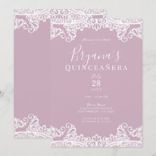 Invitation Rose Poussiéreux Blanc Dentelle Élégante Fête de Q