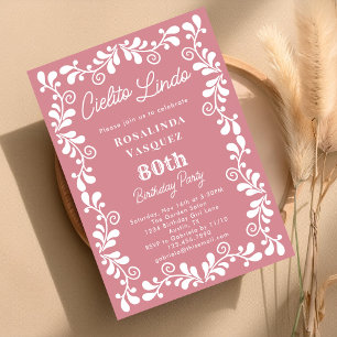 Invitation Rose Poussiéreux Cielito Lindo Anniversaire 80 ans