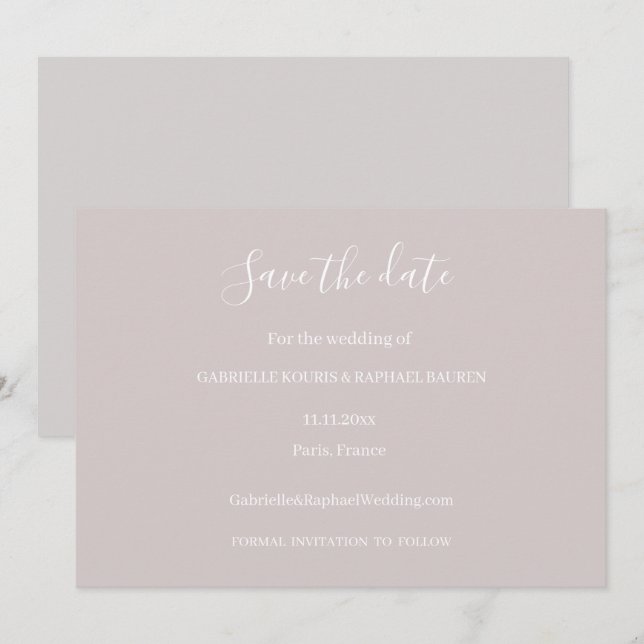 Invitation Rose Poussiéreux Gris et Blanc Épinglez la Date Ma (Devant / Derrière)