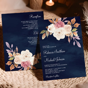 Invitation Rose Poussiéreux Ivoire Floral Combinaison Navy Ma