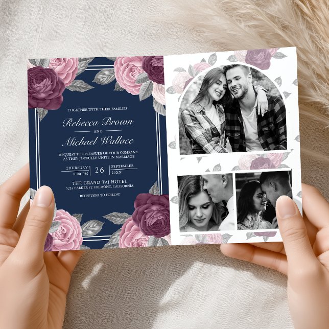 Invitation Rose Poussiéreux Mauve Violet Rose Code QR Marine  (Créateur téléchargé)