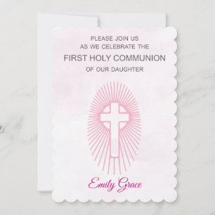 Invitation Rose Première Sainte Communion Croix Ra
