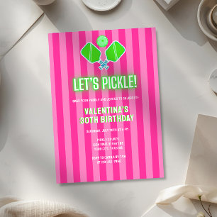 Invitation Rose Prépa et Anniversaire de Pickleball rayé Vert