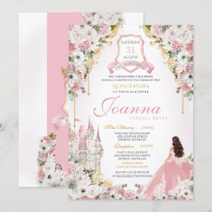 Invitation Rose Princess Blush Gold Château Royal Quinceanera