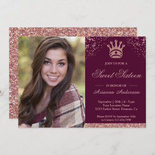 Invitation Rose Princesse Parties scintillant or Sweet sixtee