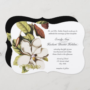Invitation Rose profond Magnolia Cuivre et Vert Floral