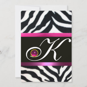 Invitation ROSE, PURPLE BLACÉ ZEBRA FUR MONOGRAM fuchsia