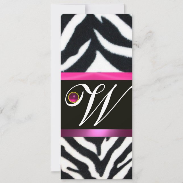 Invitation ROSE, PURPLE BLACÉ ZEBRA FUR MONOGRAM fuchsia (Devant)