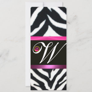Invitation ROSE, PURPLE BLACÉ ZEBRA FUR MONOGRAM fuchsia