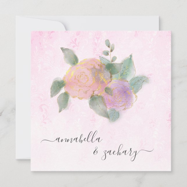 Invitation *~* ROSE QR RSVP + Parties scintillant Gold - AR12 (Devant)