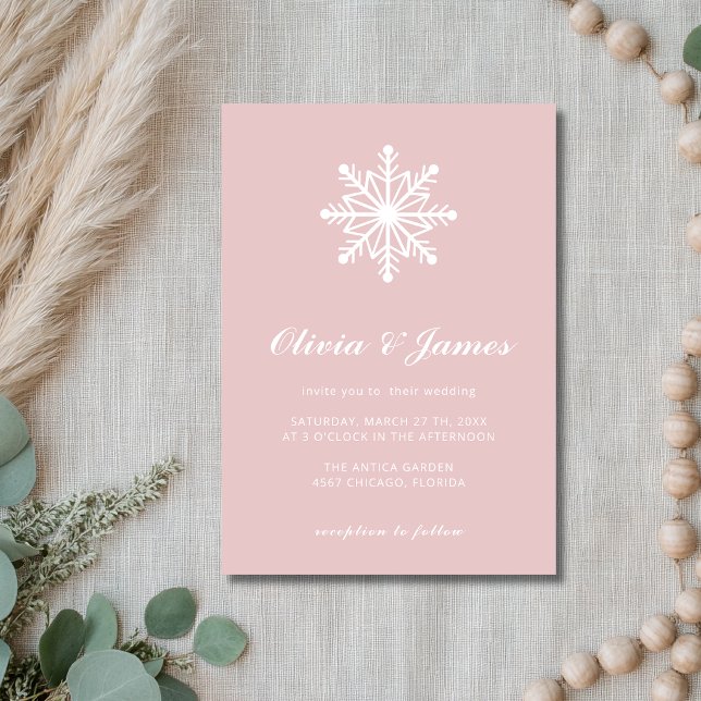 Invitation Rose Quartz Minimal Flocon de Neige Calligraphie M (Créateur téléchargé)