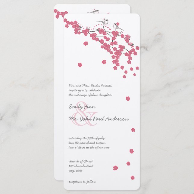 Invitation Rose Quartz rose cerisier fleurs Mariage de poulet (Devant / Derrière)