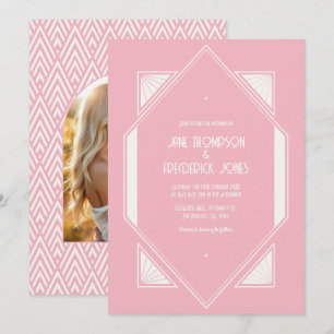 Invitation Rose Quartz & Soft Ivory Art Deco Photo de mariage
