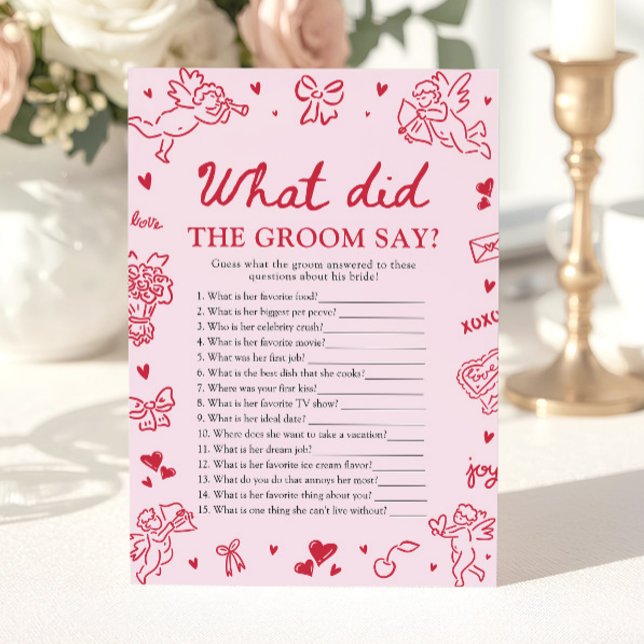 Invitation Rose Que a dit le marié ? Jeu pour la fête de mari (Pink What Did The Groom Say Bridal Shower Game)