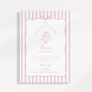 Invitation Rose rayé, Bow lunaire, anniversaire