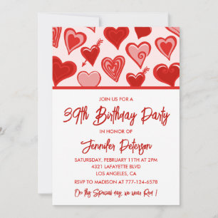 Invitation Rose Red Hearts Motif Simple 39e anniversaire