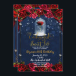 Invitation Rose Reds Marine Blue & Gold Sweet 16 Party<br><div class="desc">Invitations de fête d'anniversaire</div>