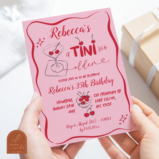 Invitation Rose Retro Cherry Tini Bit Anniversaire Adulte (Créateur téléchargé)