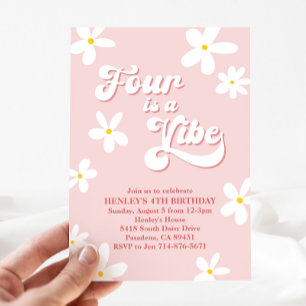 Invitation Rose Retro Daisy Four Est Un Anniversaire Vibe