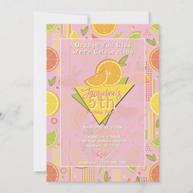 Invitation Rose Rétro d'été Citron Fruit Anniversaire (Devant)