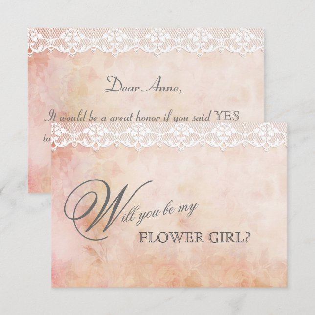 Invitation Rose rétro romantique dentelle SOIS MA FILLEUR DE  (Devant / Derrière)