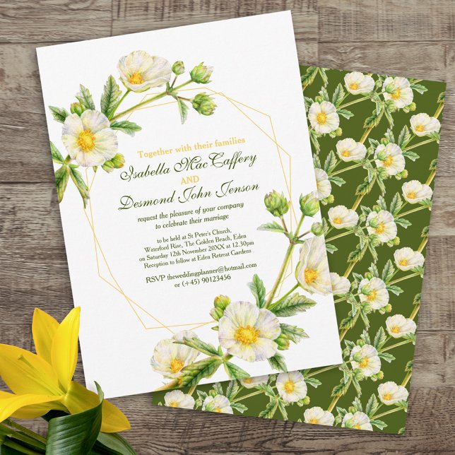 Invitation Rose rocher aquarelle art blanc vert mariage (Créateur téléchargé)