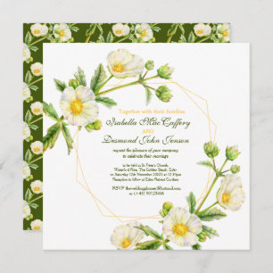 Invitation Rose rocher aquarelle blanc vert carré mariage