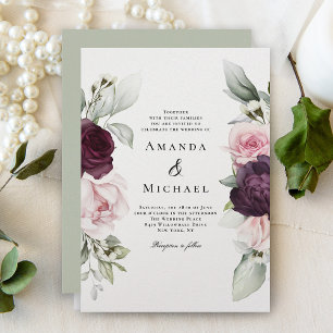 Invitation Rose romantique Aquarelle Mariage botanique