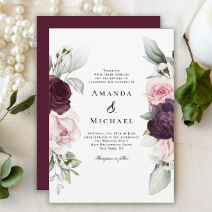 Invitation Rose romantique Aquarelle Mariage botanique