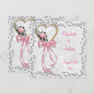 Invitation Rose romantique, Diamants et Mariage de ruban