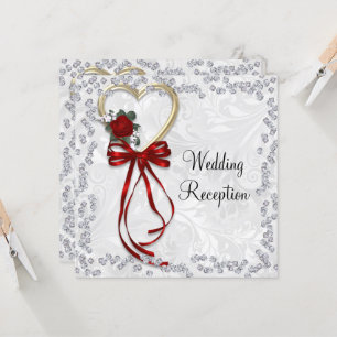 Invitation Rose romantique, Diamants et Mariage de ruban roug