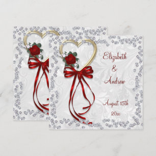Invitation Rose romantique, Diamants et Mariage de ruban roug