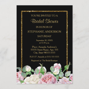 Invitation Rose romantique Floral Faux Gold Glitz Fête de l'm