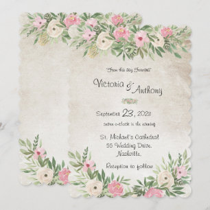 Invitation Rose Romantique Floral Vintage   à bascule Mariage