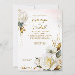 Invitation Rose romantique Gold Floral Mariage