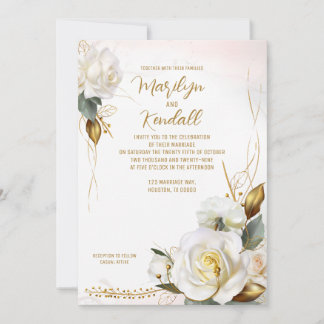 Invitation Rose romantique Gold Floral Mariage