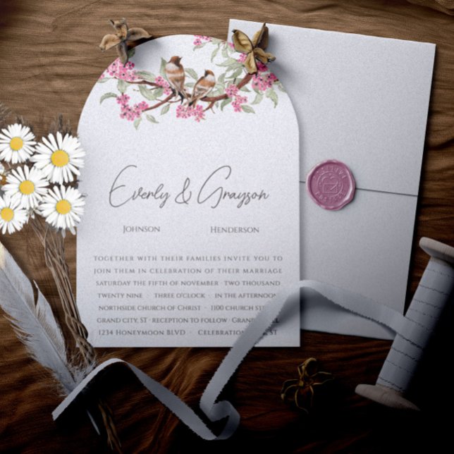 Invitation Rose romantique Oiseaux de l'amour vintage (Créateur téléchargé)