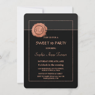 Invitation Rose romantique Parties scintillant or Monogramme 