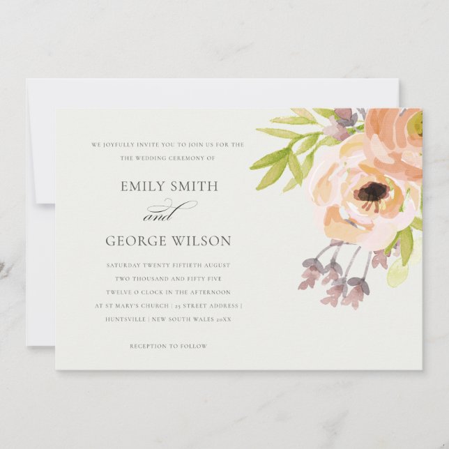 INVITATION ROSE ROMANTIQUE PEACH BLUSH HORS MARIAGE FLORAL BL (Devant)