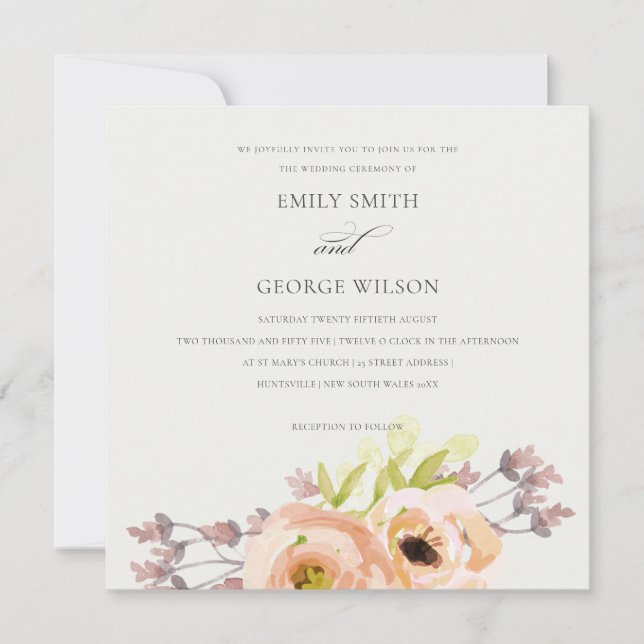 INVITATION ROSE ROMANTIQUE PEACH BLUSH HORS MARIAGE FLORAL BL (Devant)