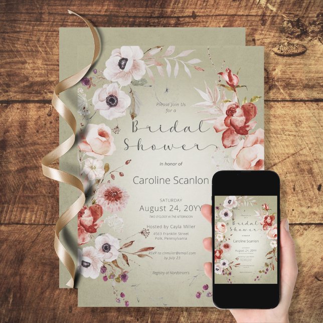 Invitation Rose romantique Rose Floral Douche nuptiale Invita (Créateur téléchargé)