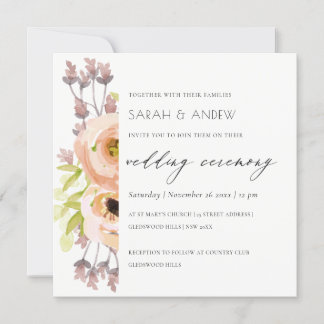 INVITATION ROSE ROMANTIQUE, VIOLET, MARIAGE DE SCRIPT FLORAL