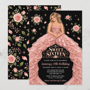Invitation Rose rose anniversaire Sweet Sixteen