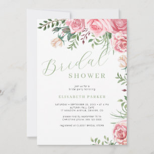 Invitation Rose rose aquarelle florale élégante douche nuptia