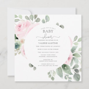 Invitation Rose rose Baby shower d'Eucalyptus
