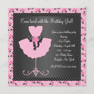 Invitation Rose rose Ballerina Filles Ballerina fête d'annive