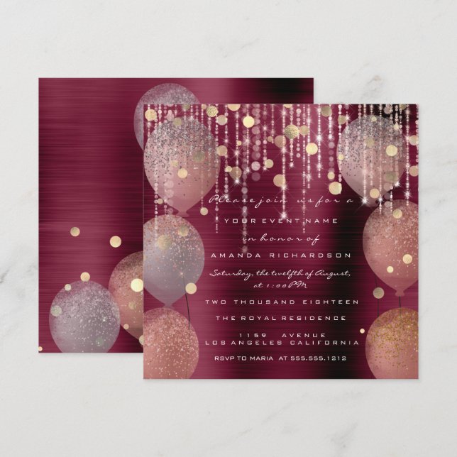 Invitation Rose Rose Ballon Sweet 16e Marsal de Bordeaux (Devant / Derrière)