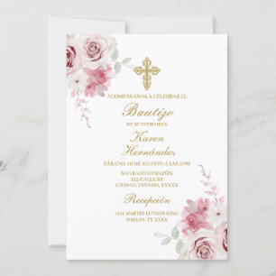 Invitation Rose rose Baptême espagnol